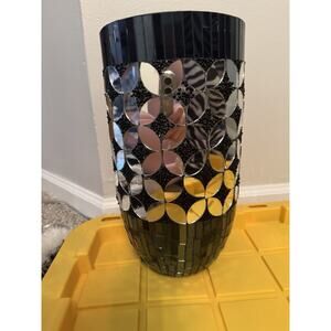 Modern Mosaic Glass Vase Black Decorative Elegant Mirror